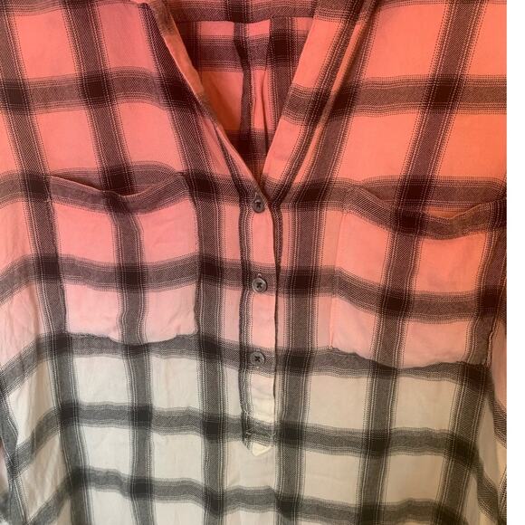 Dear John Anthropologie Boyfriend Shirt M Pink Flannel Oversized Checked Henley - Picture 6 of 8